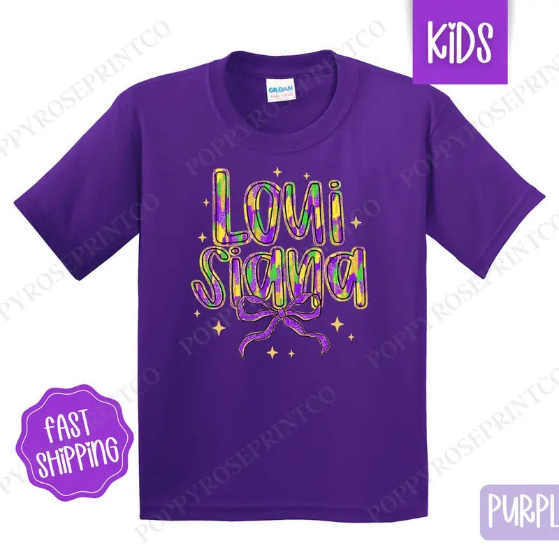 Louisiana Bow Kids Shirt - Louisiana Parade Coquette Children's Tshirt