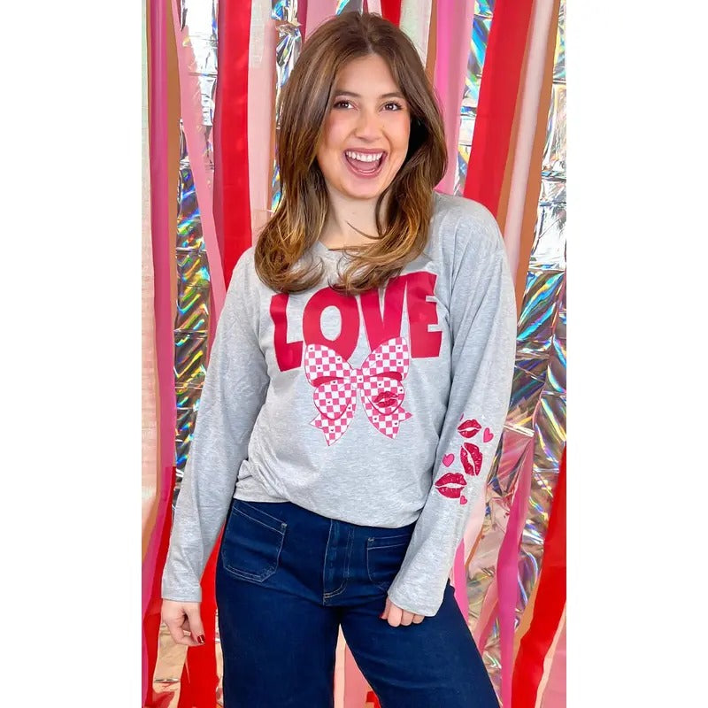 Love Bow Graphic Long Sleeve Shirt Hoodie, Sweatshirt | TeeBloomCo.com