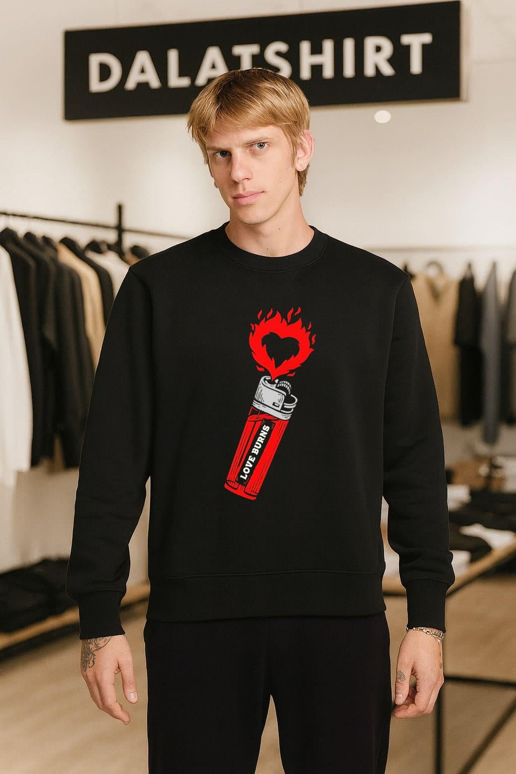 Love Burns Heart Flame Red Lighter Illustration Graphic shirt