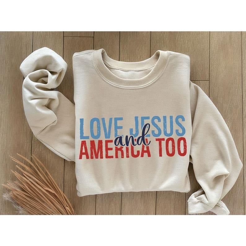 Love Jesus And America Too Tshirt 4th Of July Tshirt Christian Shirt I Independence Day Tshirt I USA Tshirt I Red White...