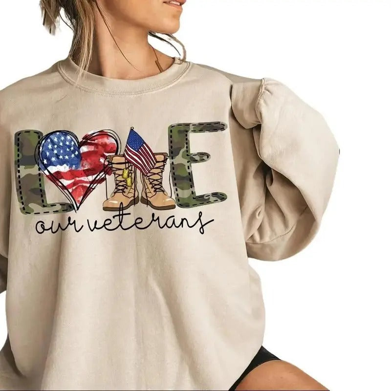 Love Our Veterans Sweatshirt, Memorial Day Sweatshirt T-shirt Hoodie, Independence Day Gift, American Flag Shirt,...