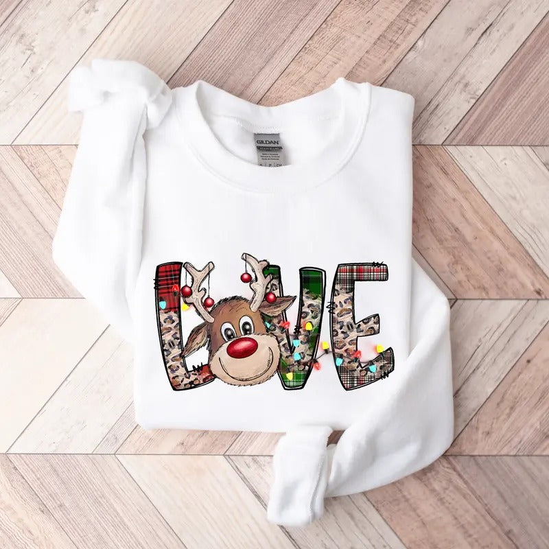 Love Reindeer Sweatshirt, Christmas Family Shirt, Xmas Gift, Holiday Xmas Gift, Xmas Family Matching Shirt, Christmas...