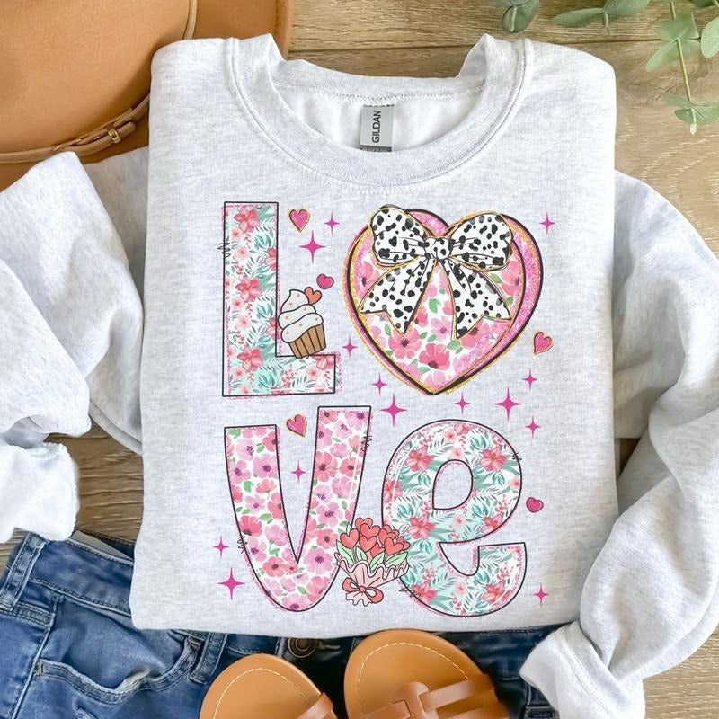 Love Valentine Candy Box Sweatshirt - Ash Grey - Sublimation - Unisex Sizing T-Shirts, Hoodie | TeeBloomCo.com