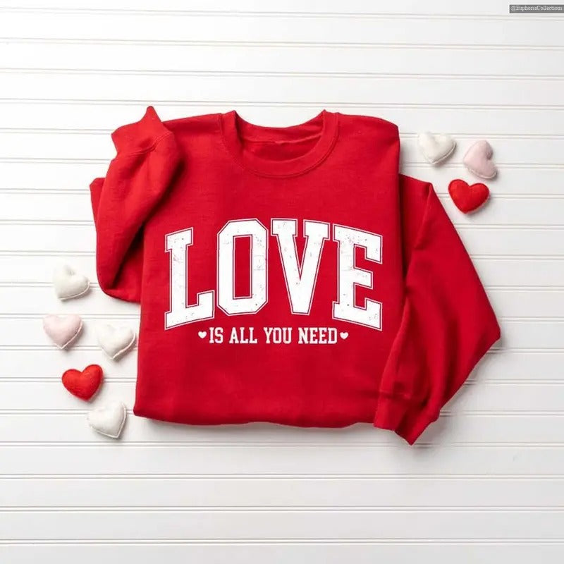 Love Valentine Sweater Hoodie, T-Shirt, Love All You Need, Women Cute Heart Coquette Old School Sweatshirt Gift , Global...