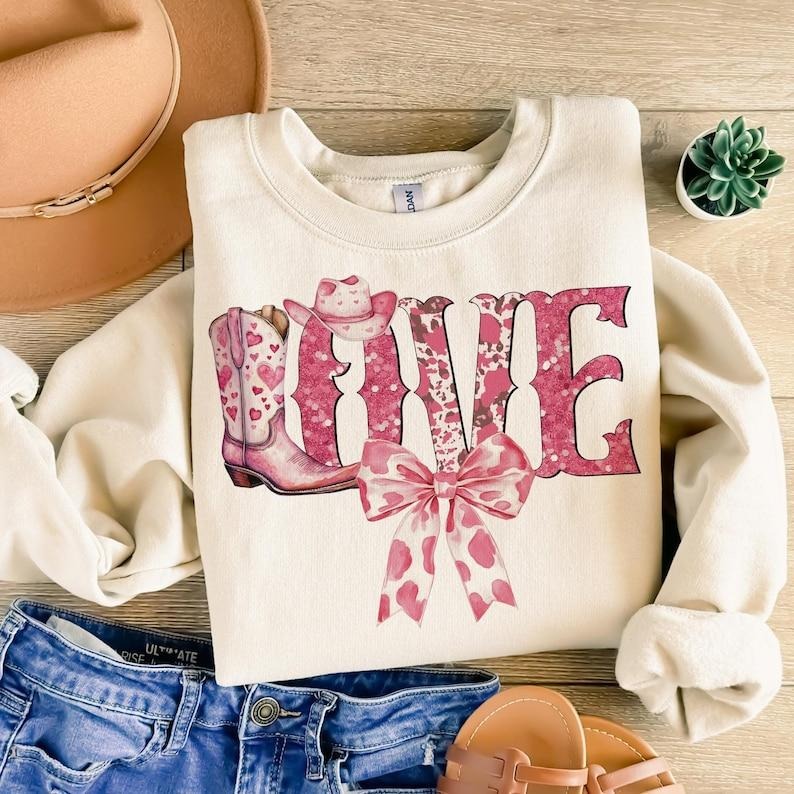 Love Valentine's Western Sweatshirt Retro Valentine , Love , Coquette aesthetic valentines T-Shirts, Hoodie | TeeBloomCo.com