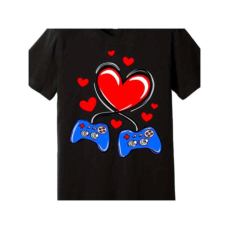 Love gaming electronic game printed short sleeved T-shirt for men, casual round neck T-shirt, comfortable breathable...