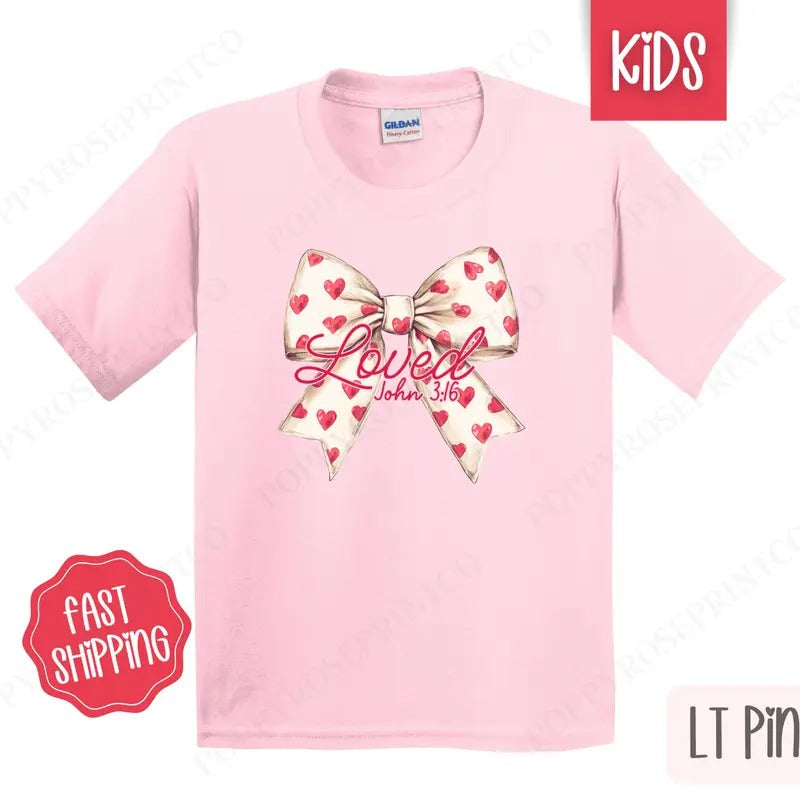 Loved Bow Kids Shirt - Valentine's Day Children's Tshirt - Youth Holiday Tee Gildan Hoodie, Sweatshirt | TeeBloomCo.com
