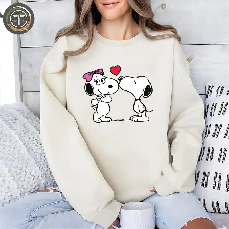 Loving Snuppy Valentine Sweatshirt - Unisex Medium-Heavy Fabric, Loose Fit, Casual Style, 50% Cotton & 50% Polyester,...