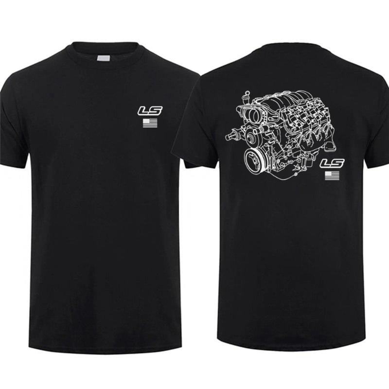 Ls Engines Graphic T-shirt Chevy Racing Shirt Menswear Top, Menswear Car Parts Short Sleeve Hoodie, Sweatshirt
