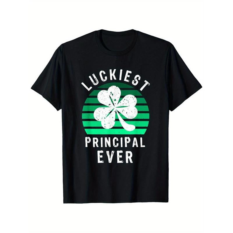 Luckiest Principal Ever St. Patrick's Day T-Shirt – Funny Unisex Cotton Casual Round Neck Tee with Four-Leaf Clover...
