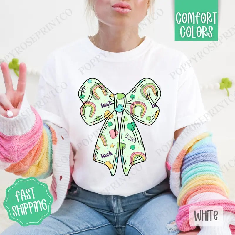 Lucky Charm Bow St Patrick Shirt Comfort Colors, St Patrick's Day Women's Tee, Cute Women's Tshirt Hoodie, Sweatshirt