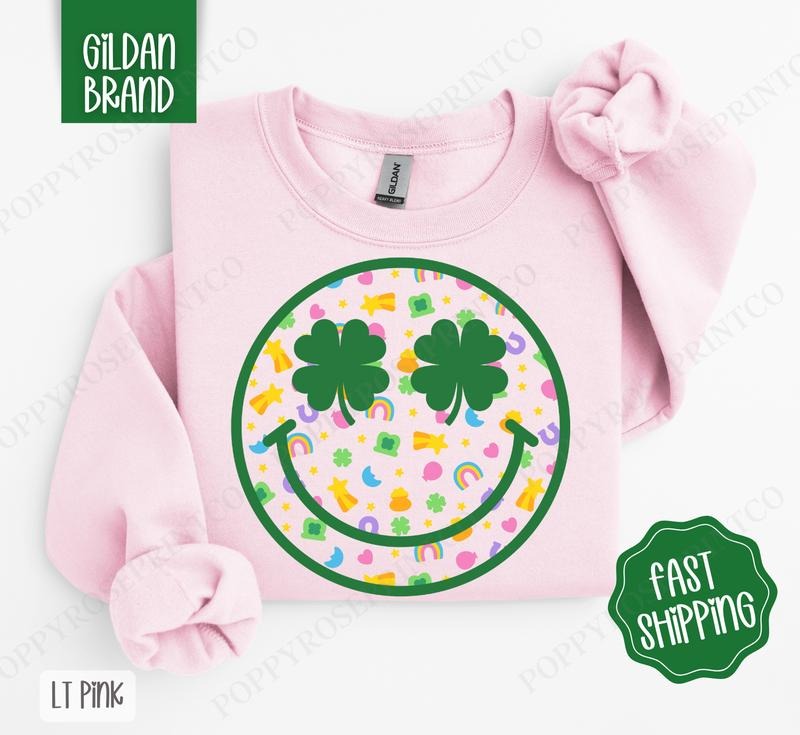 Lucky Charm Smiley Face Sweatshirt, St Patrick's Day Crewneck, Cute Women's Sweater T-Shirts, Hoodie | TeeBloomCo.com