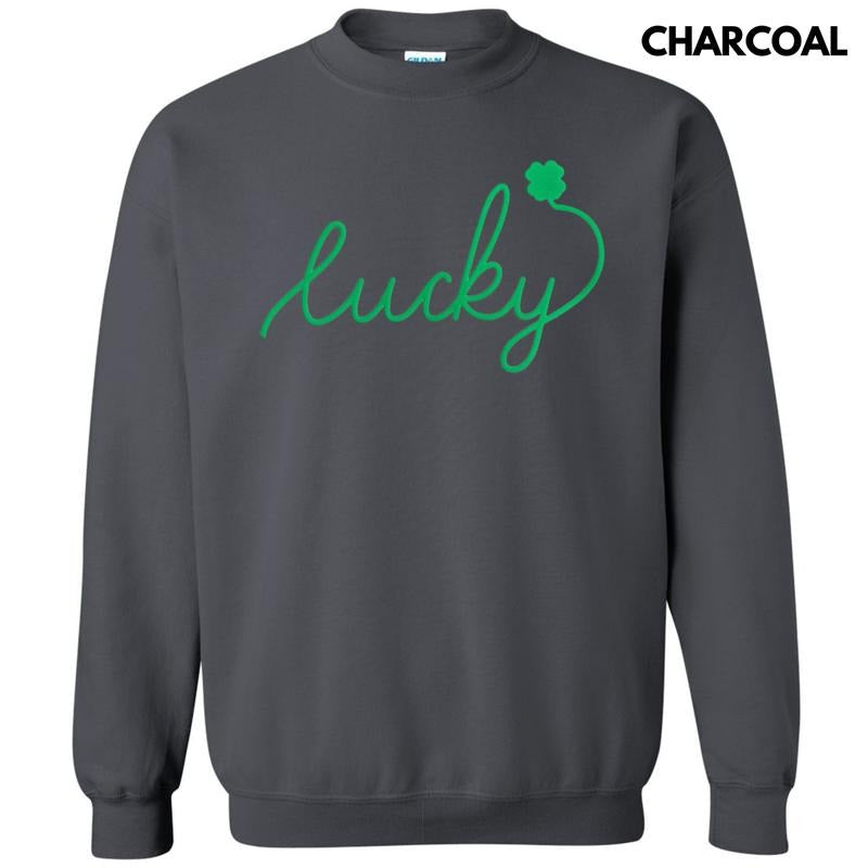 Lucky Cursive Green Puff Sweatshirt T-Shirts, Hoodie | TeeBloomCo.com