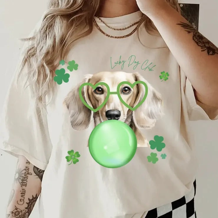 Lucky Dog Blonde Dachshund Shirt ~ Unisex Apparel Relaxed Fit Printed In The USA Clothing Womenswear Casual Comfort...