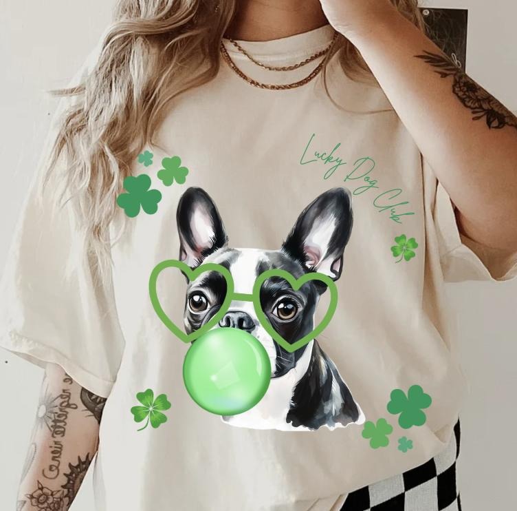Lucky Dog Boston Terrier Shirt ~ Unisex Apparel Relaxed Fit Printed In The USA Clothing Womenswear Casual Comfort Cotton...