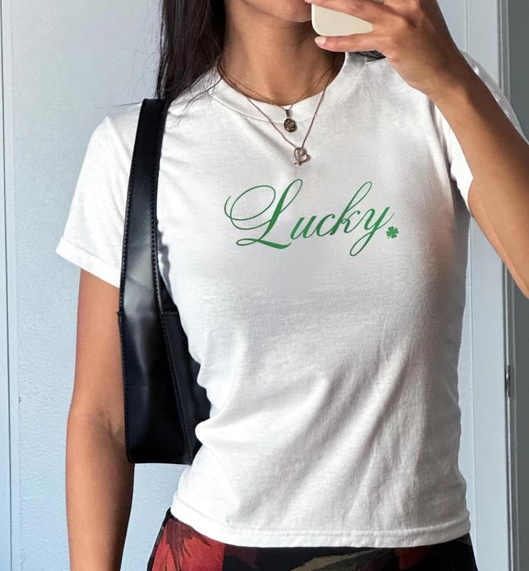 Lucky Four Leaf Clover Baby Tee, St. Patrick's Day Baby Tee, Shamrock Irish Baby Tee, Lucky Baby Tee, St Paddy T-Shirt,...