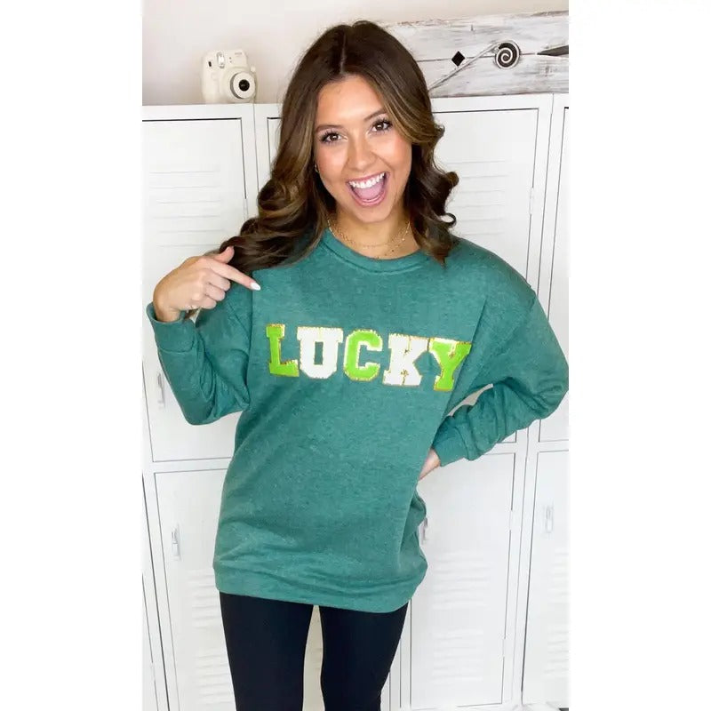 Lucky Ideal Chenille Sweatshirt | St. Patrick's Day Green & White Design Sweatshirt🍀 T-Shirts, Hoodie | TeeBloomCo.com