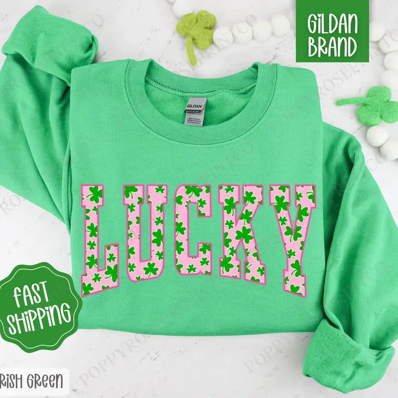 Lucky St Patrick Sweatshirt, St Patrick's Day Crewneck, Cute Women's Sweater T-Shirts, Hoodie | TeeBloomCo.com