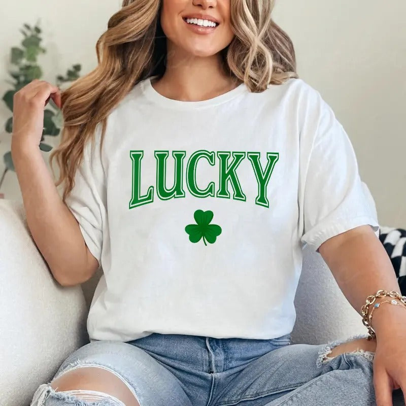 Lucky St Patrick's Day Clover Shamrock Lucky Tee Pure Cotton Casual Style Crew Neck Short Sleeve T-Shirt Tops Trendy for...
