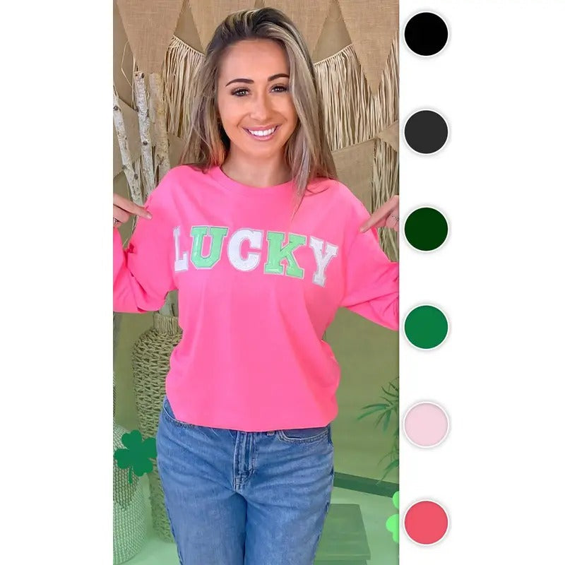 Lucky St Patricks Day Sequin Graphic Long Sleeve Shirt Hoodie, Sweatshirt | TeeBloomCo.com