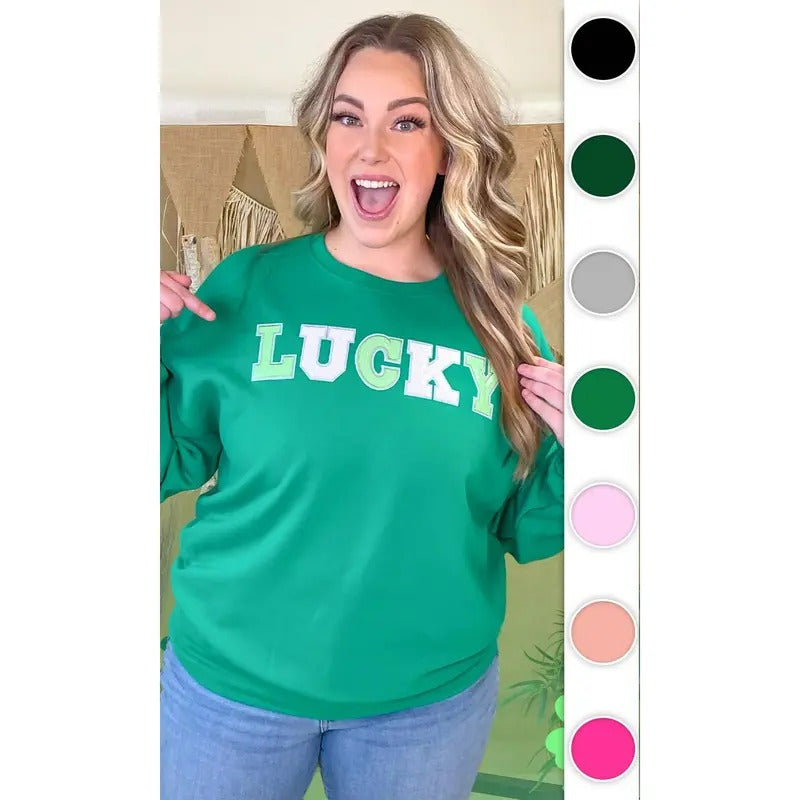 Lucky St Patricks Day Sequin Graphic Sweatshirt T-Shirts, Hoodie | TeeBloomCo.com