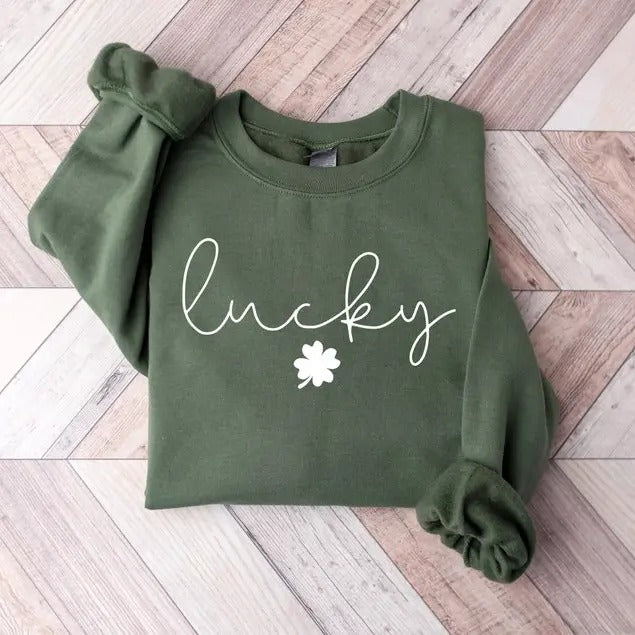 Lucky Sweatshirt, Clover tshirt, St Patricks Day hoodie, Saint Patrick's Pullover, Lucky Sweater, Clovers, Simple Holiday...