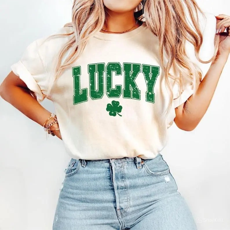 Lucky Varsity Shirt, St Patrick's Day Shirt, Retro Shamrock Sweatshirt, Lucky Hoodie, St. Paddy's Day Sweatshirt, For...