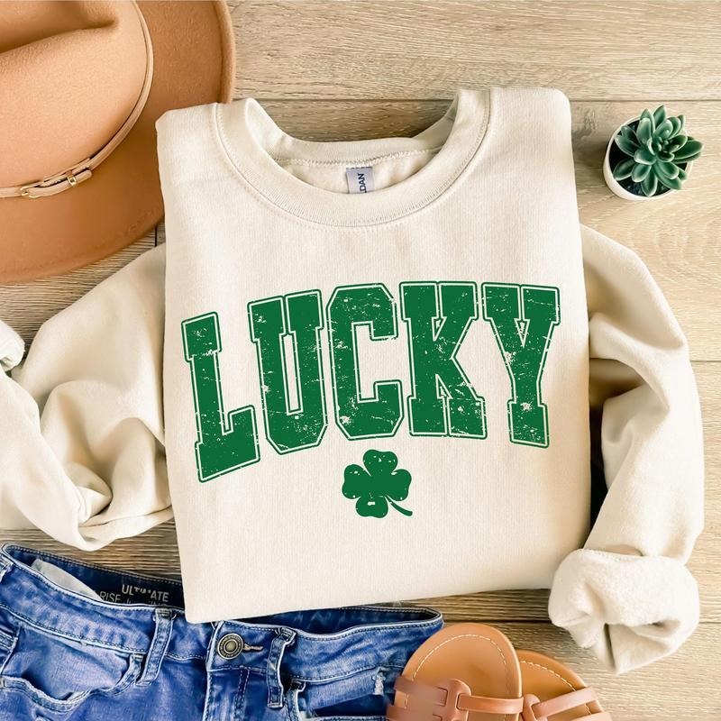 Lucky Varsity Sweatshirt, St Patrick's Day Shirt, Retro Shamrock Tee, Lucky, St. Paddy's Day Tshirt, Retro St Patricks,...