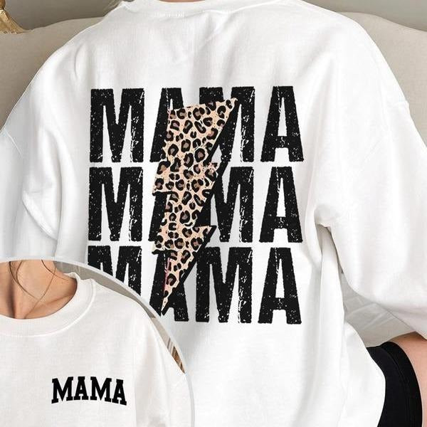 MAMA Leopard Lightning Printed Crewneck Twos-sided Sweatshirt, Mom Gift, Mama Tee, Women Winter Cozy Sweater Hoodie