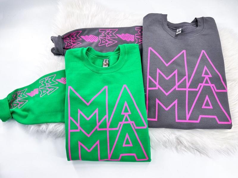 MAMA Sweatshirt with Sleeve Prints Womenswear Comfy Tops Unisex T-Shirts, Hoodie | TeeBloomCo.com