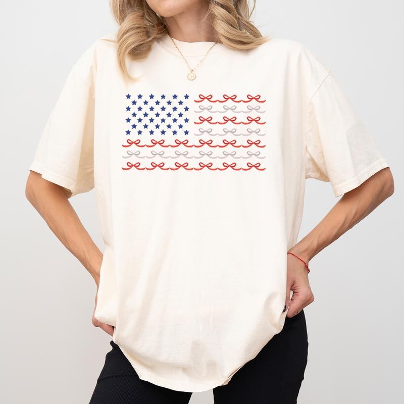 MAPTEES Coquette America Flag Comfort Colors Shirt, Coquette Bow 4th Of July T-shirt, American Patriotic Graphic Tee,...