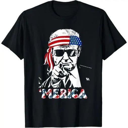 'MERICA TRUMP Happy 4th Of July Trump American Flag T-Shirt Made in USA Hoodie, Sweatshirt | TeeBloomCo.com