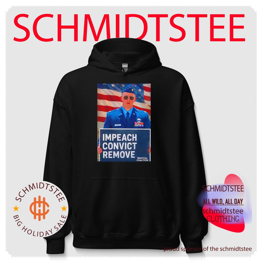 Major Jason Watson holding sign impeach convict remove shirt