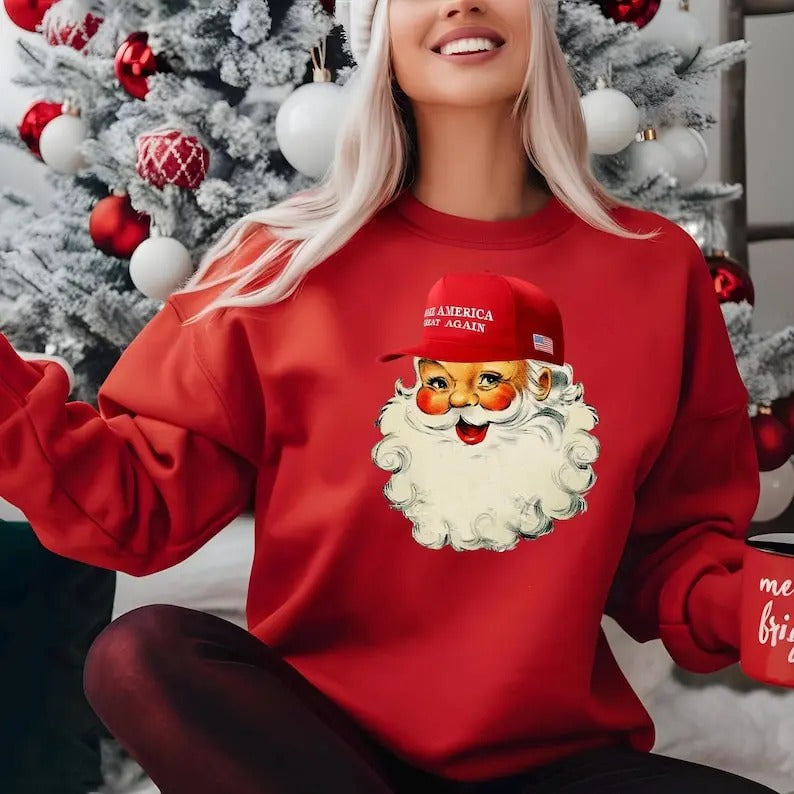 Make Christmas Great Again Trump Christmas Sweatshirt Funny Santa Trump Christmas Sweater, MAGA Santa Xmas Gift, Retro...