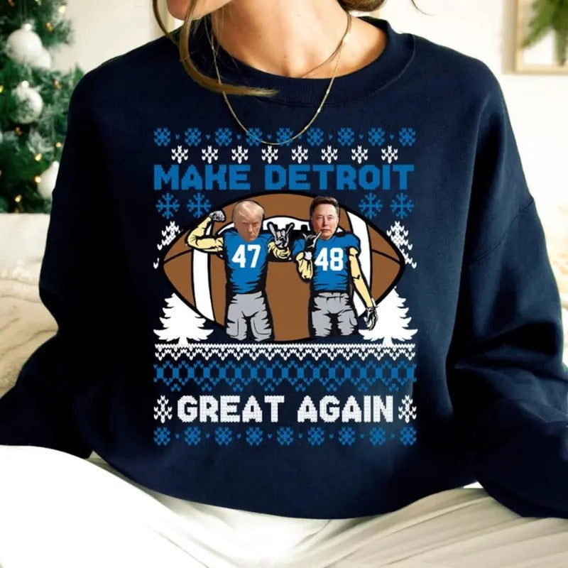 Make Detroit Football Great Again Ugly Christmas Sweatshirt, Trump And Detroit Football Team Vintage Ugly Shirt,...