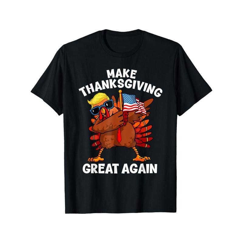 Make Thanksgiving Great Again" Dabbing Turkey & Trump Graphic Tee - Men's Cotton Casual T-Shirt for Outdoor, Running &...