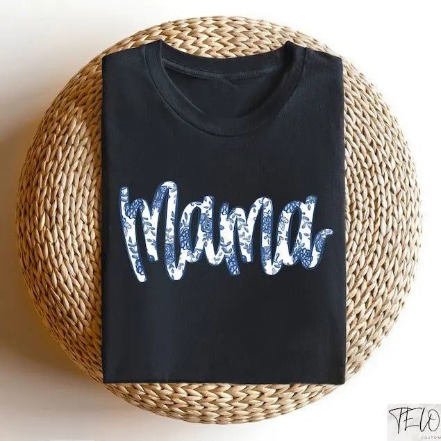 Mama Blue Willow Filled Shirt, Floral Mama Sweatshirt, Flower Mom Tshirt, Personalized Mom Sweatshirt, Gift For Mom,...