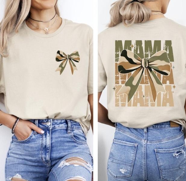 Mama Camo Coquette Bow Shirt, Mother's Day Gift, Mother Day Tshirt, Mama Shirt, Coquette Mom T-shirt Hoodie, Sweatshirt