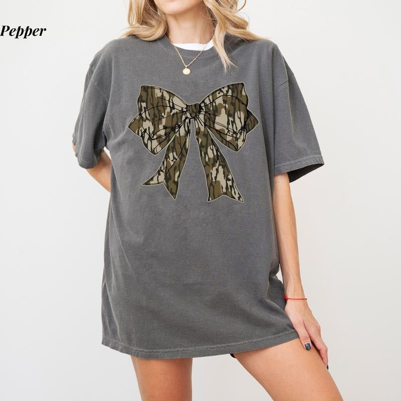 Mama Camo Coquette Bow T-Shirt, Comfort Colors Soft Cotton Tee, Trendy Mom Shirt, Ultra Soft Cotton Tee, Everyday Casual...