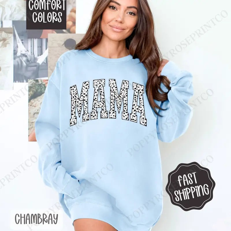 Mama Dalmatian Sweatshirt Comfort Colors, Cute Mom Crewneck,  Trendy Women's Sweater T-Shirts, Hoodie | TeeBloomCo.com