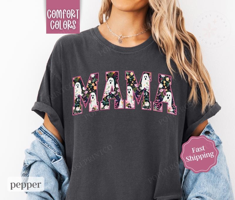 Mama Halloween Shirt Comfort Colors, Mom Tee, October Tshirt for Women Oversized Crewneck Tee Hoodie, Sweatshirt