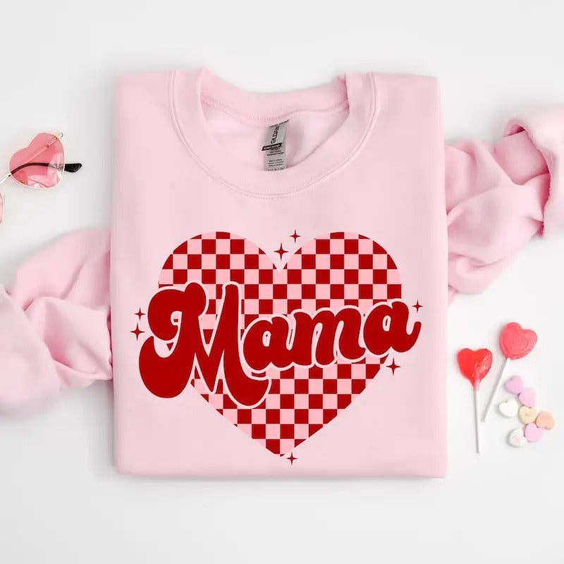 Mama Heart Sweatshirt Mama Valentine Shirt, Mama Love Cute Valentines Sweatshirt Hoodie | TeeBloomCo.com