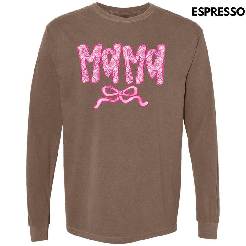 Mama Patterned Coquette Long Sleeve Comfort Colors T-Shirt Hoodie, Sweatshirt | TeeBloomCo.com