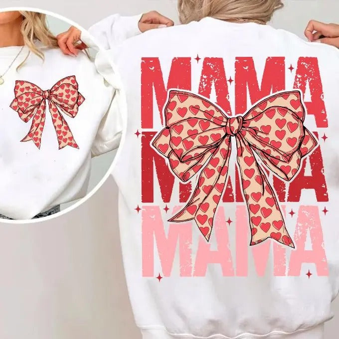 Mama Sweatshirt, Retro Mama Coquette Heart Bow Shirt, Mother Day Gift, Mama Shirt, Love Shirt, Mother Gift Hoodie