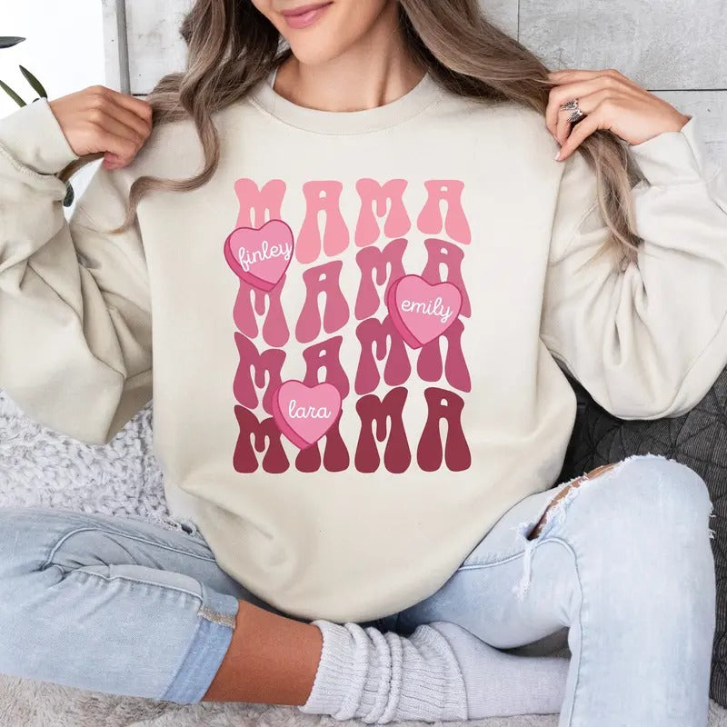 Mama Valentine Sweatshirt, Custom Conversation Hearts Design T-Shirts, Hoodie | TeeBloomCo.com