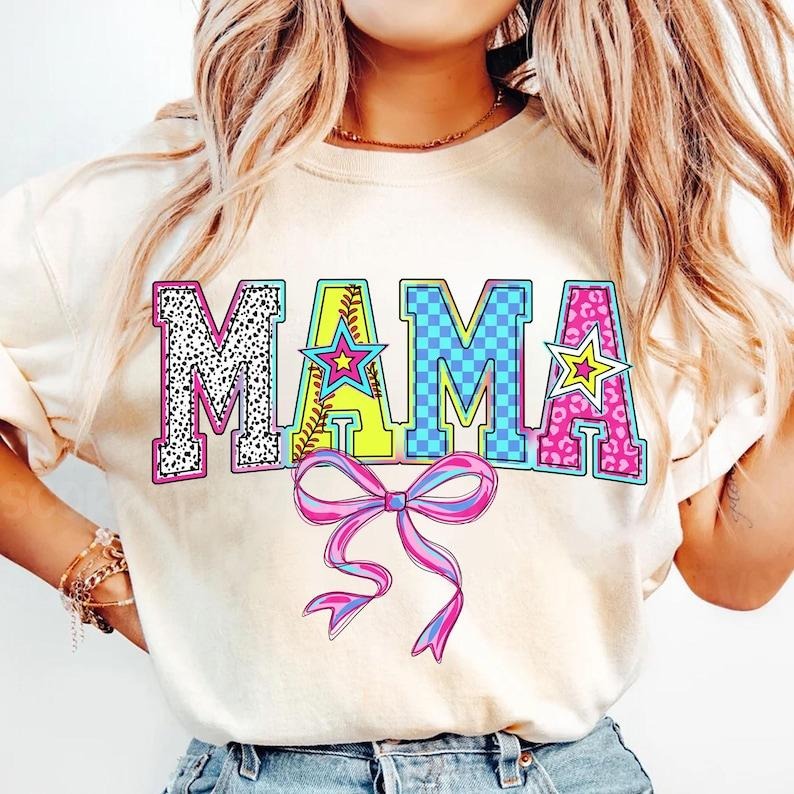 Mama Varsity Baseball Coquette Bow Brushstroke Game Day T-Shirt Hoodie, Sweatshirt | TeeBloomCo.com