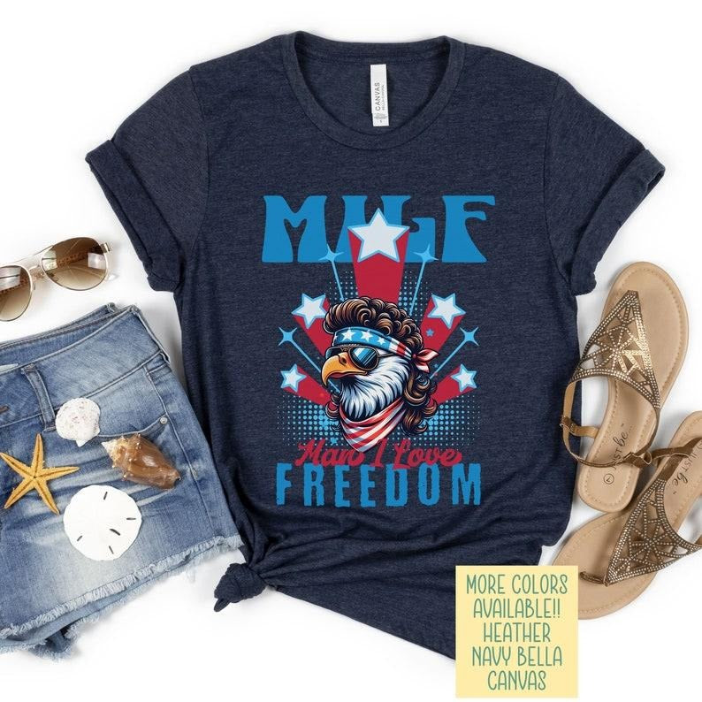 Man I Love Freedom T Shirt, Fourth of July Tee Shirt, Funny Eagle with Mullet t-shirt, Independence Day Shirt, Fireworks...