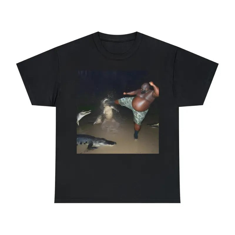 Man Kick Alligator In Swamp Shirt Tee, Gator, Crocodile, funny, viral, meme Unisex Cotton T-Shirt Legends meme Tee,...