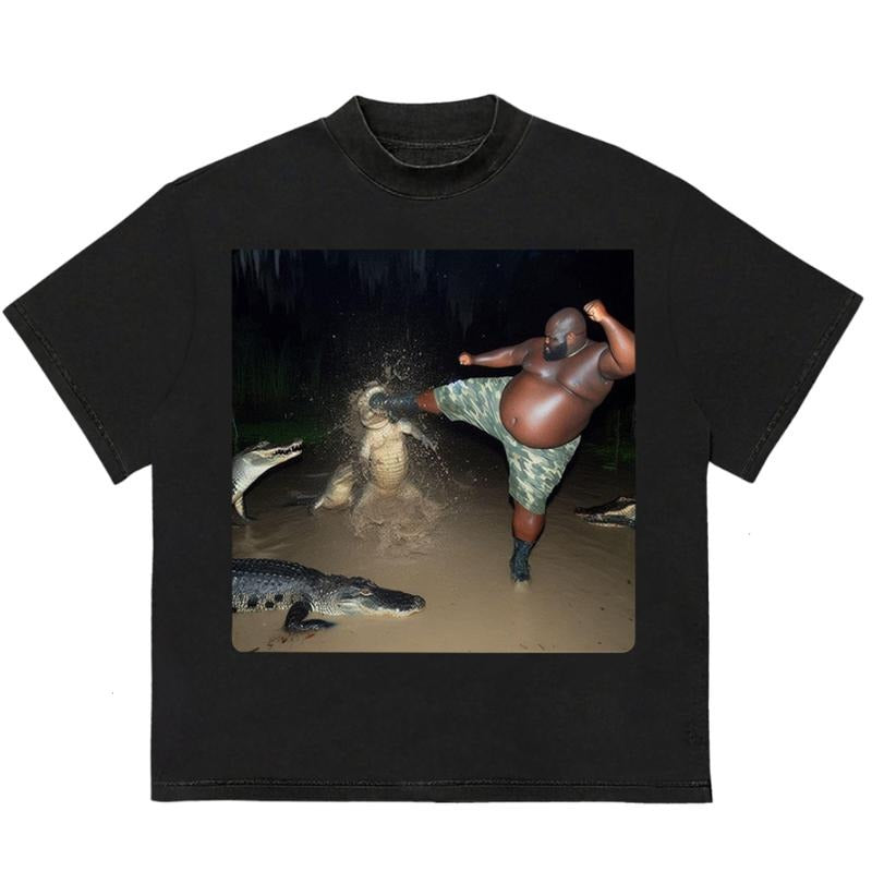 Man Kick Alligator T-Shirt Bold Style for Streetwear Lovers Modern Style Hoodie, Sweatshirt | TeeBloomCo.com