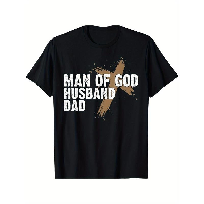 Man Of God Husband Dad Print Men's T-shirt 100% Cotton Short Sleeve 2024 T-Shirt Crew Neck Graphic Print T-Shirt made in...
